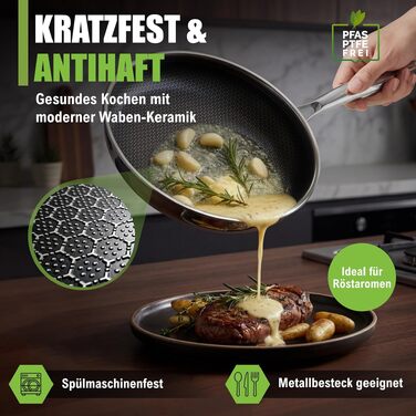 Сковорода з покриттям соти 28 см Keramik Edelstahl Mix, індукційна, 5-шарова сталь, без PFAS та PTFE, підходить для духовки та посудомийки