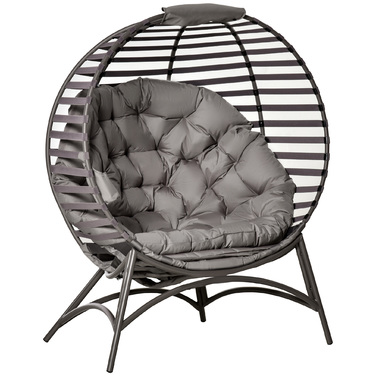 Крісло Outsunny Papasan Садове крісло 2 кошики Подушка Овальне крісло для відпочинку Складний балкон Тераса Пісок Коричневий Сталь 118x75x139см