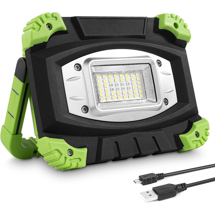 Lepro LED акумуляторний прожектор для кемпінгу, алюмінієвий, 20W, 2000 люмен, 5 режимів, павербанк 5200 мА·год, для роботи, надзвичайних ситуацій, кемпінгу