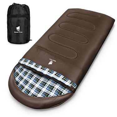 Спальний мішок GEERTOP XXL на 4 сезони з фланелі, великого розміру (220x100 см) для дорослих, для кемпінгу, походів та подорожей (Коричневий)