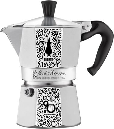 Кавоварка Bialetti Moka Express 90 років, алюмінієва, на 3 чашки (130 мл), з нейлоновим чохлом