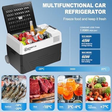 Автомобільний компресорний холодильник Wannyton 18л, 100-240V/12V, для напоїв, чорно-білий