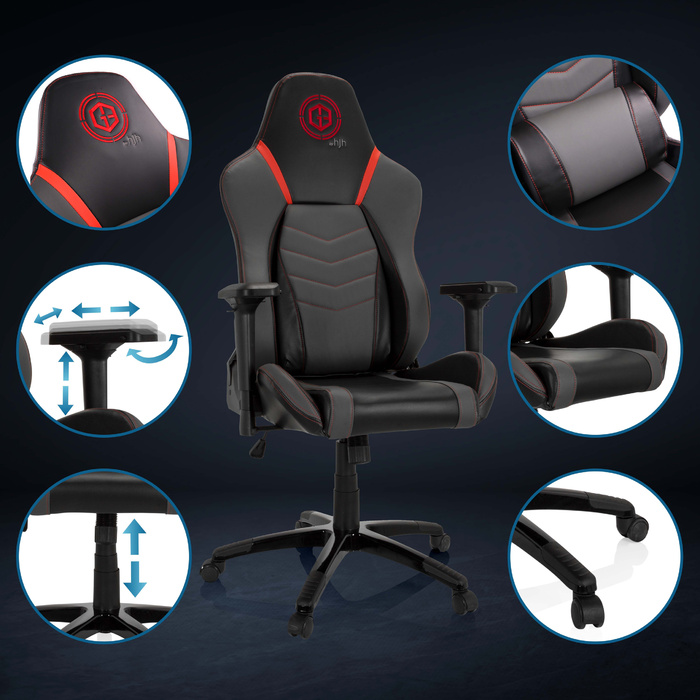 Ігрове крісло / Офісне крісло GAMEBREAKER POLARYS I Leatherette Grey / Red HJH OFFICE