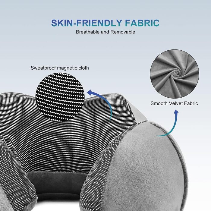 Ергономічна дорожня подушка для шиї Eono з ефектом пам'яті (Memory Foam) у комплекті з маскою для сну, берушами та сумкою, темно-сіра