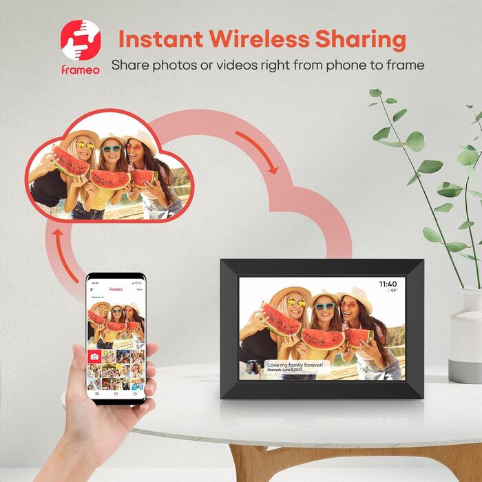 Цифровий фоторамка Frameo 10.1 дюйма WiFi, IPS сенсорний екран, 32GB, автоматичне обертання, для стін, миттєва відправка фотографій