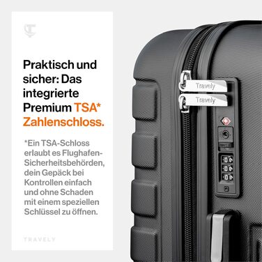 Валіза Travely XL з полікарбонату, велика (77 см, 100л), чорна — міцна валіза з TSA-замком та колесами