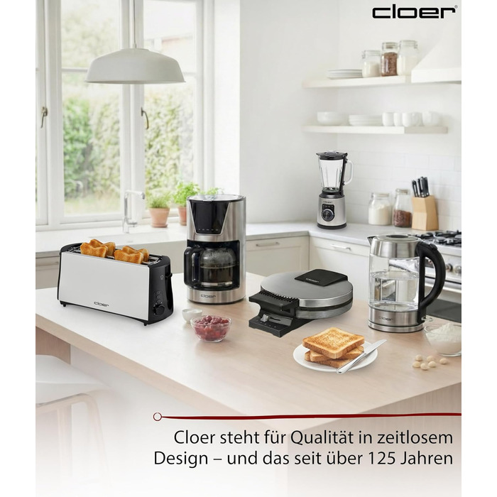 Тостер Cloer 3710 для 4 тостів, 1380 Вт, нержавіюча сталь, підігрів булочок, автоматичний підйом, крихтоуловлювач