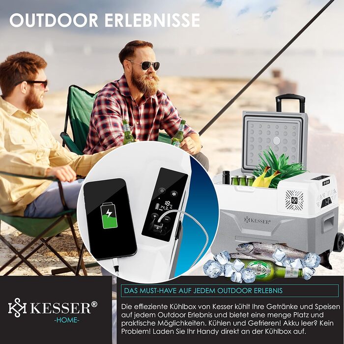 Холодильник KESSER® Kompressor 30л, -20°C, з APP-керуванням, USB, 12/24V/230V, для авто/човнів, сірий