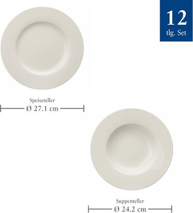 Набір столового посуду vivo by Villeroy & Boch Basic White, 12 предметів, білий, порцеляна, для 6 осіб, тарілки, супові та обідні, підходить для посудомийної машини, преміум-якість