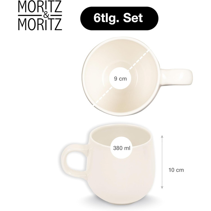 Набір порцелянових чашок для кави та чаю Moritz & Moritz ALHAMBRA, кремовий колір, 6 шт. по 380 мл