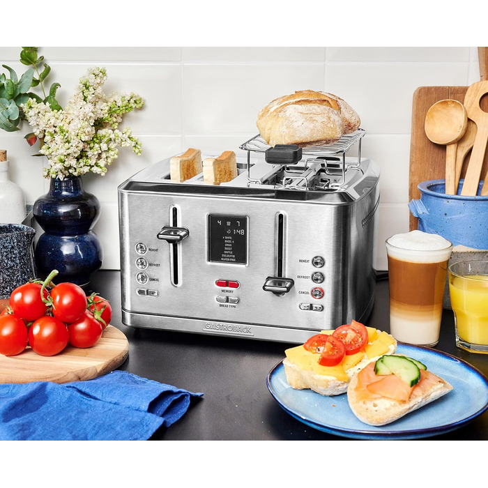 Тостер електричний GASTROBACK Design Toaster Digital 4S, 4 тости, нержавіюча сталь, сріблястий, 7 програм, LCD-дисплей, 950 Вт
