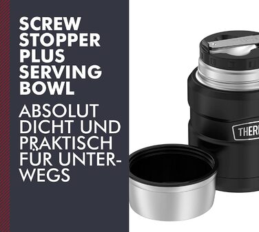 Термос для їжі Thermos STAINLESS KING 470 мл, чорний матовий, з ложкою, нержавіюча сталь, зберігає тепло 6 годин/холод 24 години, герметичний, для супу, мюслі, підходить для посудомийної машини