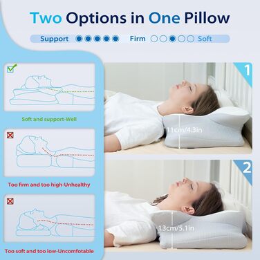 Подушка для шиї та голови HOMCA з Memory Foam, ергономічна, 3D охолодження, 62x41x11/13 см, сіра