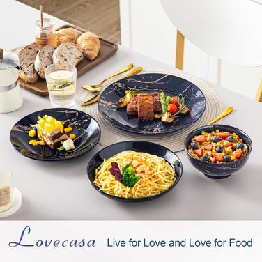 LOVECASA Tafelservice Daphne: 24-частинний набір посуду з золотим декором (Marineblau)