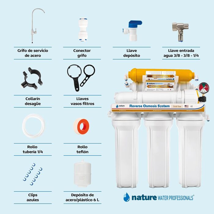Система зворотного осмосу 6-ступенева Nature Water Professionals 5L з мембраною Vontron 50 GPD, баком та фільтрами