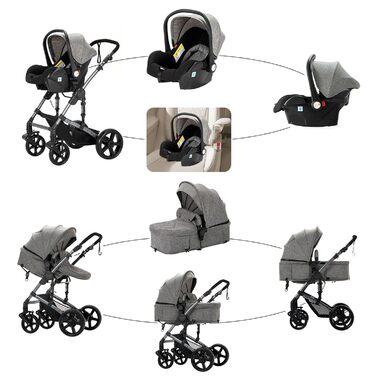 Дитяча коляска 3 в 1, Buggy з двома реверсивними ручками, алюмінієвий каркас, комбінована коляска 3 в 1, комплект, складна конструкція (588 Grey)