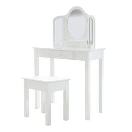Дитячий дерев'яний туалетний столик roba з дзеркалом, шухлядою та табуретом, білий косметичний столик для дівчаток