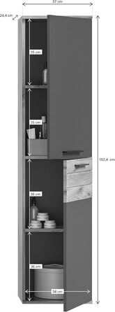 Підвісна шафа для ванної xonox.home Mason, сіра, 37x152x24 см