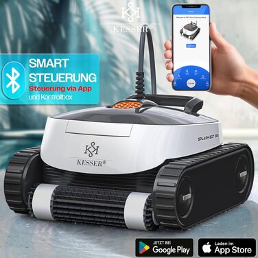 Робот-пилосос для басейну KESSER® для дна та стін до 100 м², очищення водолінії, автоматичний з керуванням через додаток та контрольний модуль, для вбудованих басейнів з механізмом підйому, антрацит