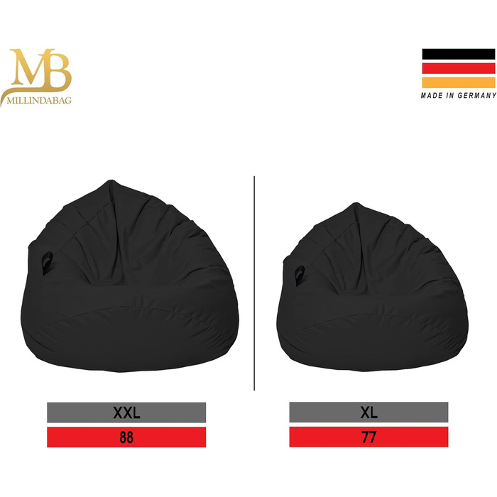 Мішок-крісло Beanbag MILLINDABAG Kastanie краплеподібний для дітей, підлітків та дорослих, антрацит, XL 77 см - для дому та вулиці, вже наповнений