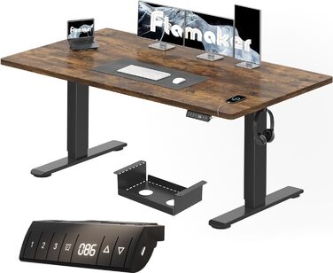 Регульований стіл Flamaker 160x80 см: електричний, з пам'яттю, для офісу, комп'ютерний, з кабелеуправлінням, коричневий вінтаж