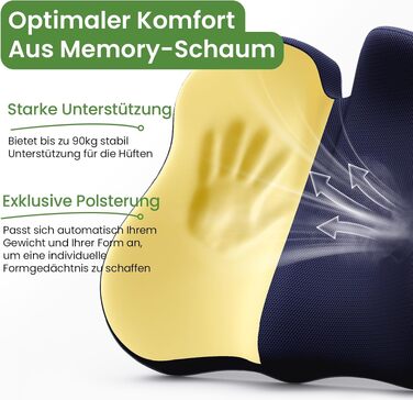 Подушка для сидіння з піни Memory Foam A-Pce: ортопедична подушка для офісного крісла, дому та авто (синя)