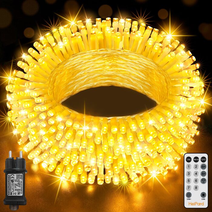 Світлодіодна гірлянда HeiPard для вулиці та дому 15м, 150 LED, теплий білий колір, 8 режимів, з таймером та димером