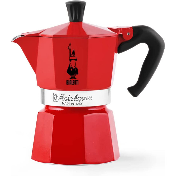 Кавоварка Bialetti Moka Color для плити, 3 чашки, алюміній, червона, італійська еспресо-кавоварка