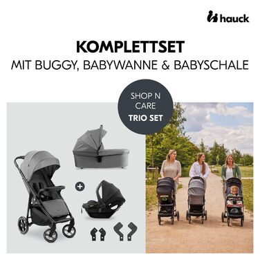 Дитяча коляска 3в1 Hauck Shop N Care Trio Set (Сірий) - Коляска, люлька, автокрісло i-Size, підстаканник, UPF 50+, регульоване положення, складна