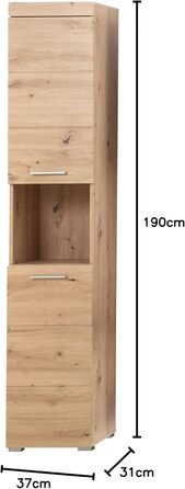 Висока шафа для ванної кімнати trendteam Amanda, 37x190x31 см, колір дуб Асте, Badschrank, сучасний дизайн