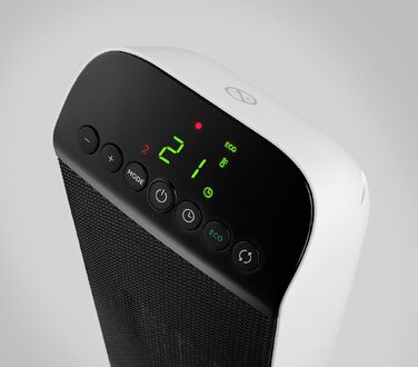Теплова завіса-вентилятор De'Longhi TCH (TCH8993ER.BC) з функцією обігріву та охолодження, 2400Вт, для приміщень до 70м³, 3 режими потужності, таймер 24г, поворотний механізм, білий/чорний