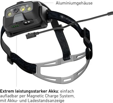 Налобний ліхтар Ledlenser HF8R Core, 1600 люмен, акумуляторний, водонепроникний IP68, з червоним світлом, чорний, для туризму та outdoor