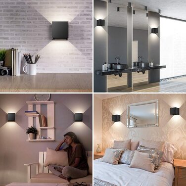 Набір настінних LED світильників ledmo (8 шт), 12W, теплий білий 2700-3000K, двосвітний (вгору-вниз), чорний матовий, IP65 вологозахищені для дому та вулиці