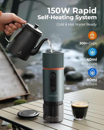 Портативна кавомашина для еспресо COTGCO 20 bar з акумулятором 13500mAh | Сумісна з капсулами Nespresso | Для кемпінгу, авто, офісу (Блакитна)