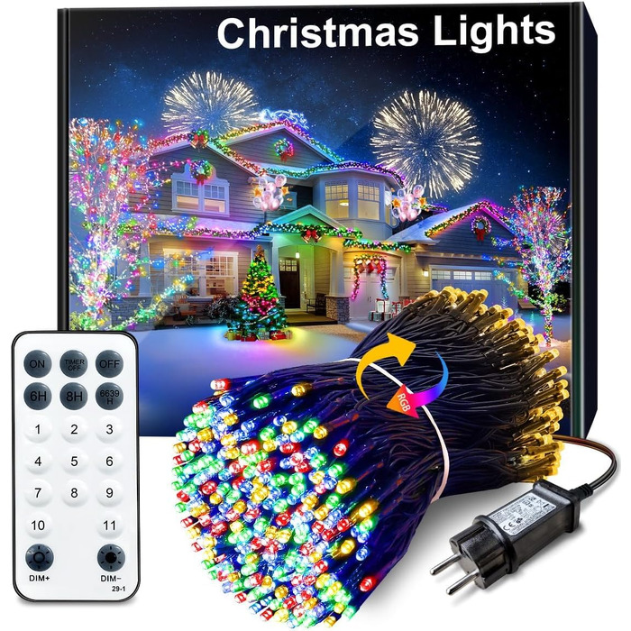 Світлодіодна гірлянда для вулиці 30м, 300 LED вогників для новорічного та різдвяного декору (Теплий білий/Кольорова)