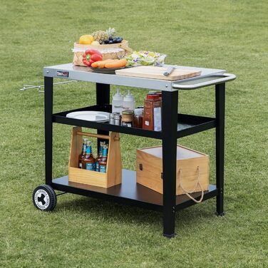 Столик Royal Gourmet PC3404S на коліщатках з контейнером для сміття, для вулиці, саду, тераси, грилю, кухні, візок для приготування їжі, 76,2 x 48,3 см, стільниця з нержавіючої сталі, сріблястий
