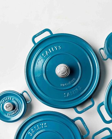 Чавунний казан Sallys 'Samira' Deluxe 2,2 л, універсальний для всіх плит і духовки, преміум-якість, до 250°C, бірюзовий