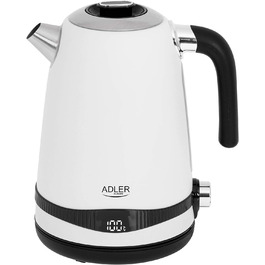 Електрочайник Adler AD 1295W, 1,7 л, нерж. сталь, білий сатин, LCD-дисплей, регулювання температури