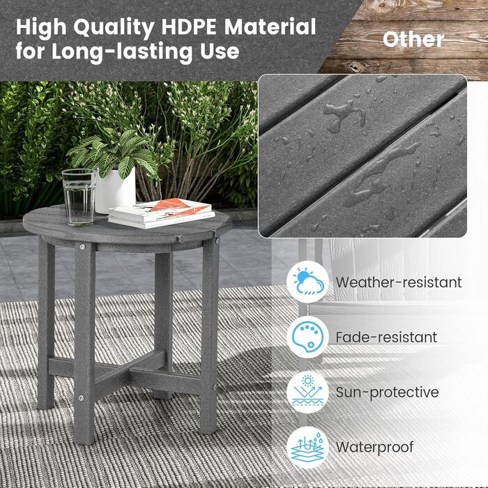 Стіл для балкона та саду GIANTEX, компактний, погодостійкий, з UV-захистом, HDPE, до 100 кг, 36x36x47 см