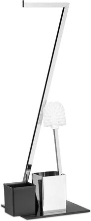 WC гарнітура Relaxdays GLASS 77x25x25 см, тримач для туалетного паперу та щітка, скло і метал, стійка, сріблясто-чорна, для ванної кімнати