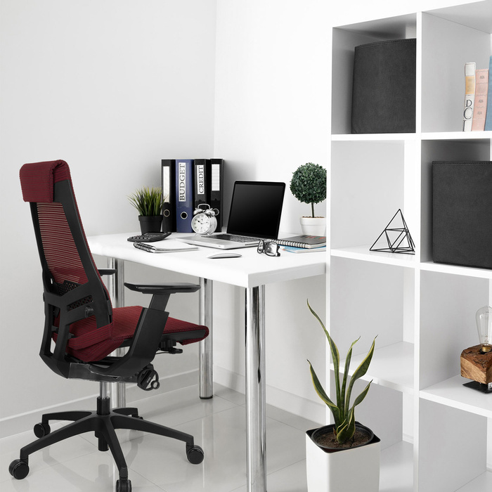 Офісне крісло GENIDIA SMART BLACK з сітчастою спинкою, червоним акцентом hjh OFFICE