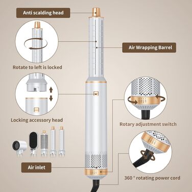UMIGA Hairstyler 5-в-1: Фен-щітка, плойка, випрямляч для волосся (білий) - професійний набір для укладки