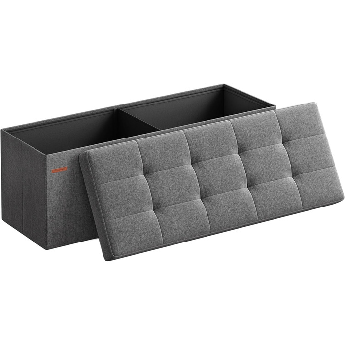 Складаний пуф SONGMICS з місцем для зберігання, 110×38×38 см, темно-сірий, до 300 кг, для вітальні, спальні, передпокою