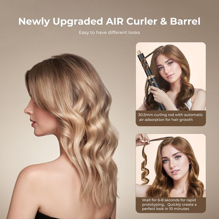 UKLISS Hairstyler 6 в 1: Професійний набір для укладки волосся (фен-щітка, плойка, випрямляч) 1000W, срібно-золотий