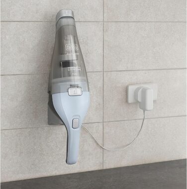 Акумуляторний ручний пилосос BLACK+DECKER Dustbuster NVC215W, 7,2 В, безмішковий, бездротовий, широка насадка, контейнер для пилу, що миється, насадка для щілин, зарядна станція з кріпленням на стіну, небесно-блакитний