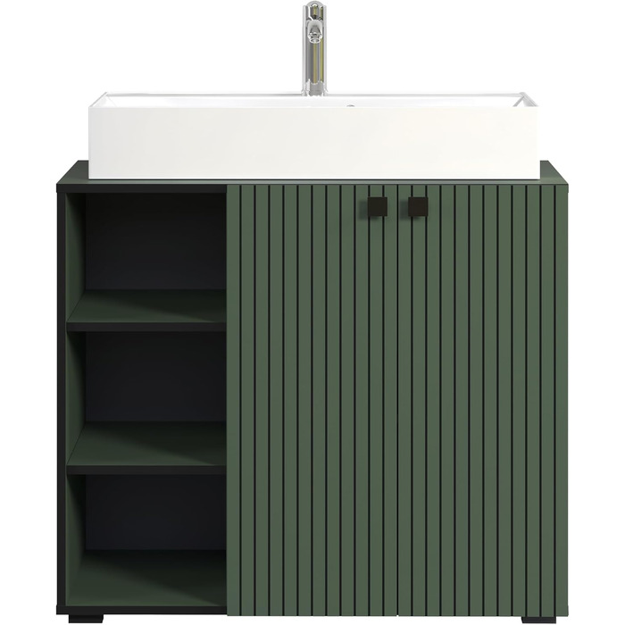 Тумба під раковину на колесах PureBliss від trendteam smart living, 80x64x42 см, зелена — з 2 відкритими полицями, стійка до подряпин, металеві ручки