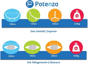Подвійний гамак з підставкою Potenza Pereira для 2 осіб, 100% бавовна, 220x140 см, до 160 кг, стійка до погодних умов (Zebra, Graphite)
