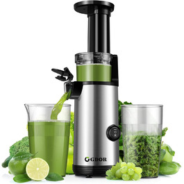 Соковитискач GDOR компактний, потужний Slow Juicer для овочів і фруктів, 600 мл, тиха робота, легке очищення, BPA Free, щітка в комплекті, висока віддача соку