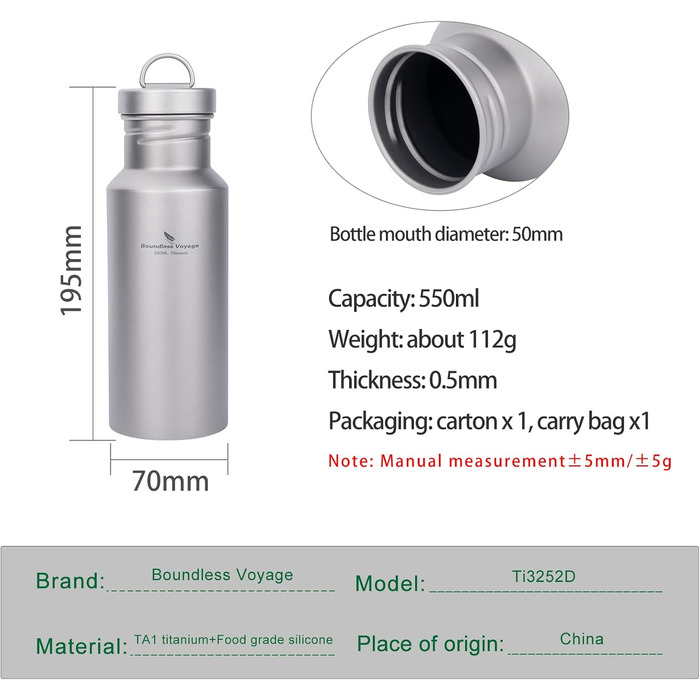 Фляга для води iBasingo Titan 550ml - Металева, для туризму, спорту, з широким горлом
