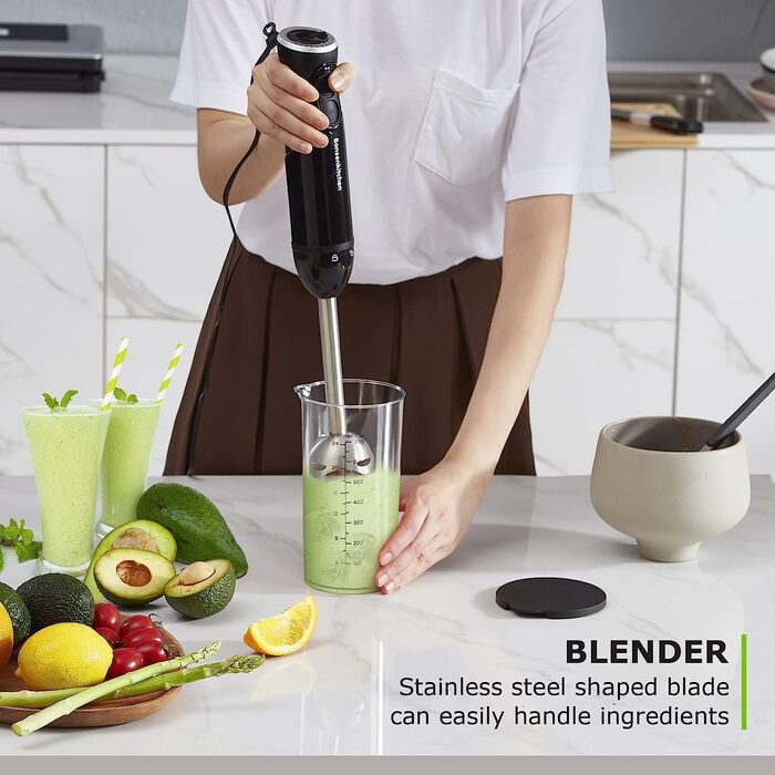 Блендер-пюре Bonsenkitchen HB3201, 1000 Вт, електричний, нержавіюча сталь, ручний міксер для дитячого харчування, супів, смузі, пюре, соусів, чорний